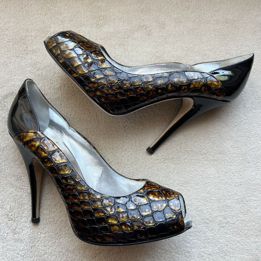 Giuseppe Zanotti Gold & Black ‎ Patent Leather Stiletto Heels EU 39 US 8 - 8.5